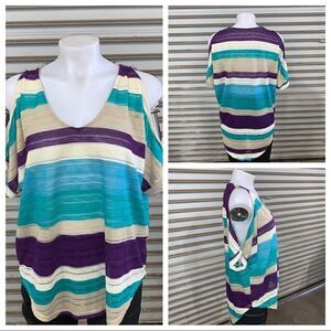 Lush striped cold shoulder shirt sleeve sweater